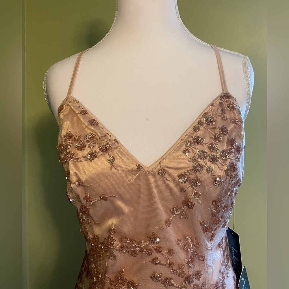 *PROM* Lulu's Blush Pink Embellished Satin Maxi Dress with Front Slit - Picture 6 of 9
